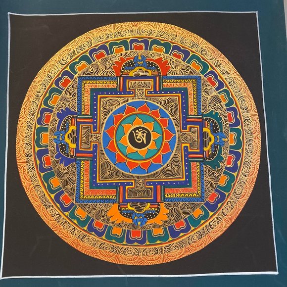 Sacred Traditional Tibetan Hand-Painted DetailedMandala Wall Canvas Art Piece.